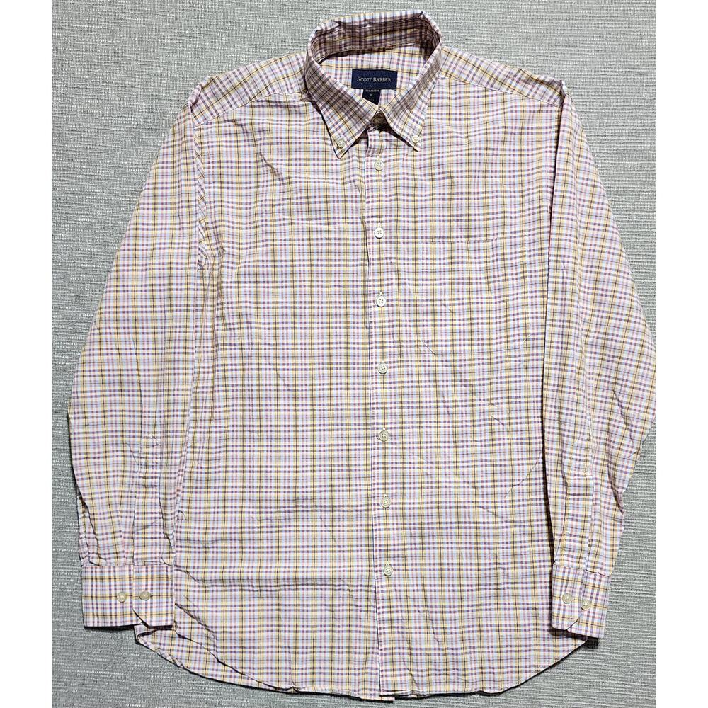 Scott Barber Plaid Button Down Shirt Men’s Large Blue Yellow Long Sleeve